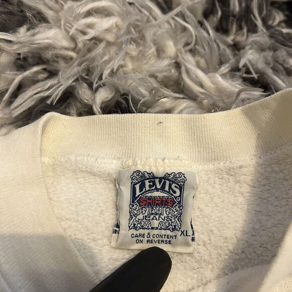 Vintage 90s Levis Denim Jeans Graphic Sweatshirt Size XL Made In USA White - Picture 5 of 13